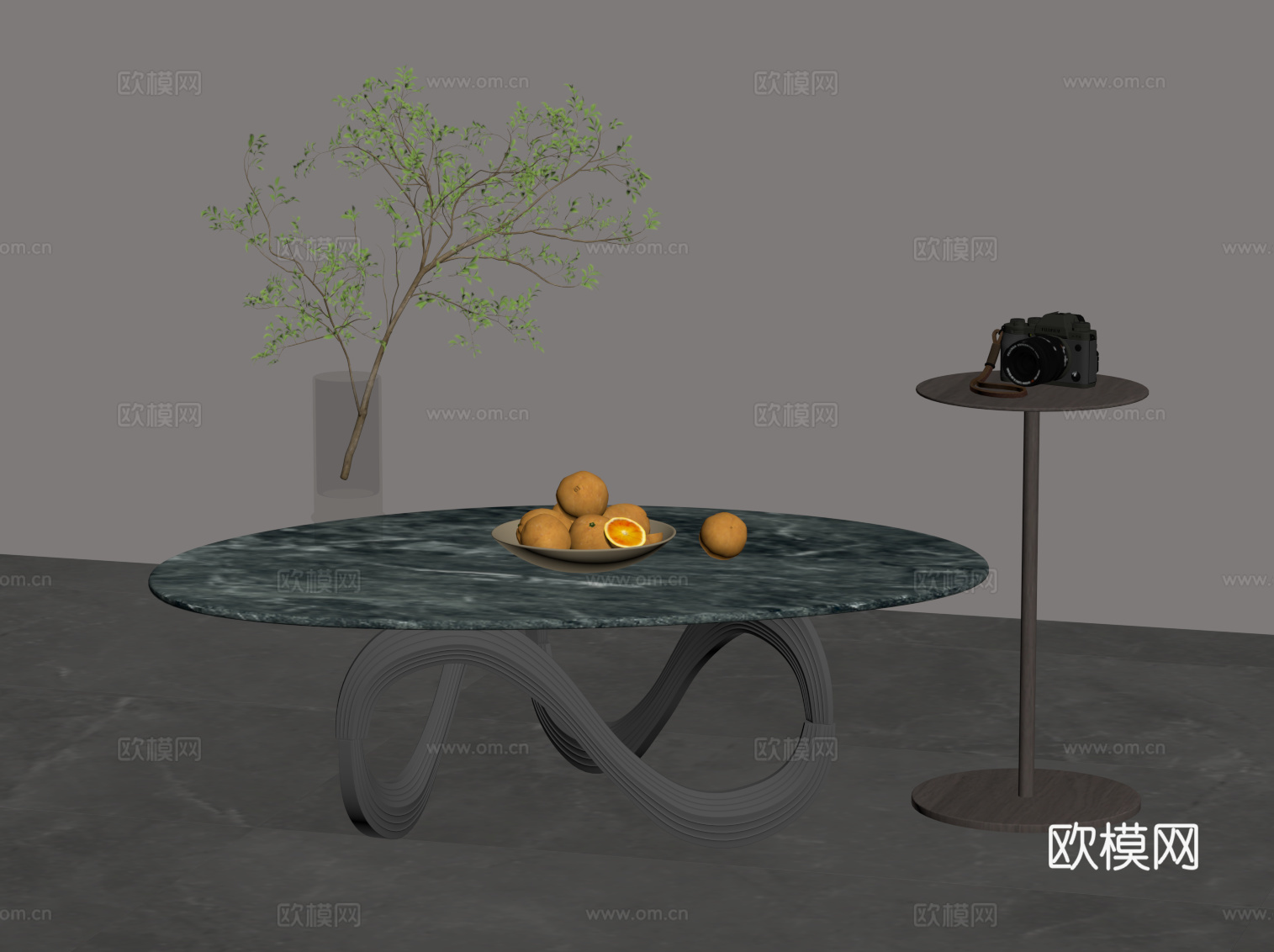 现代意式茶几 大理石茶几su模型