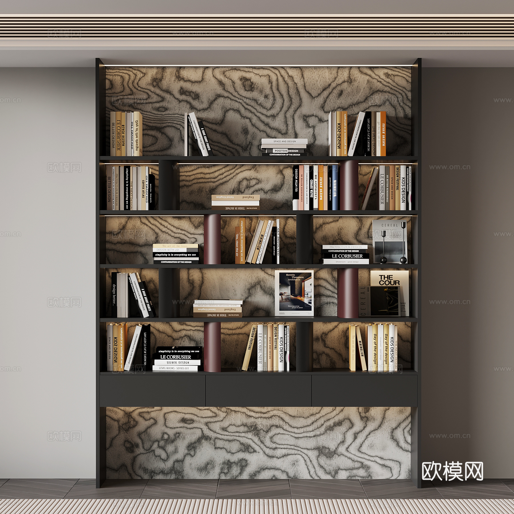 现代意式书架 置物架 书柜免费3d模型