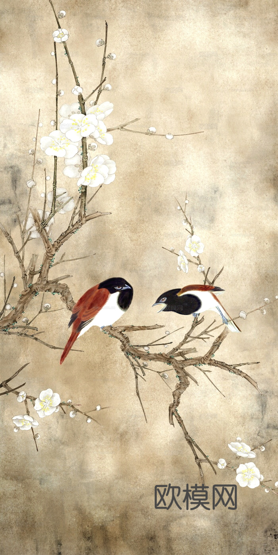 新中式壁纸壁画壁布墙纸墙布云海山水字画花鸟仙鹤荷花花鸟建筑背下载