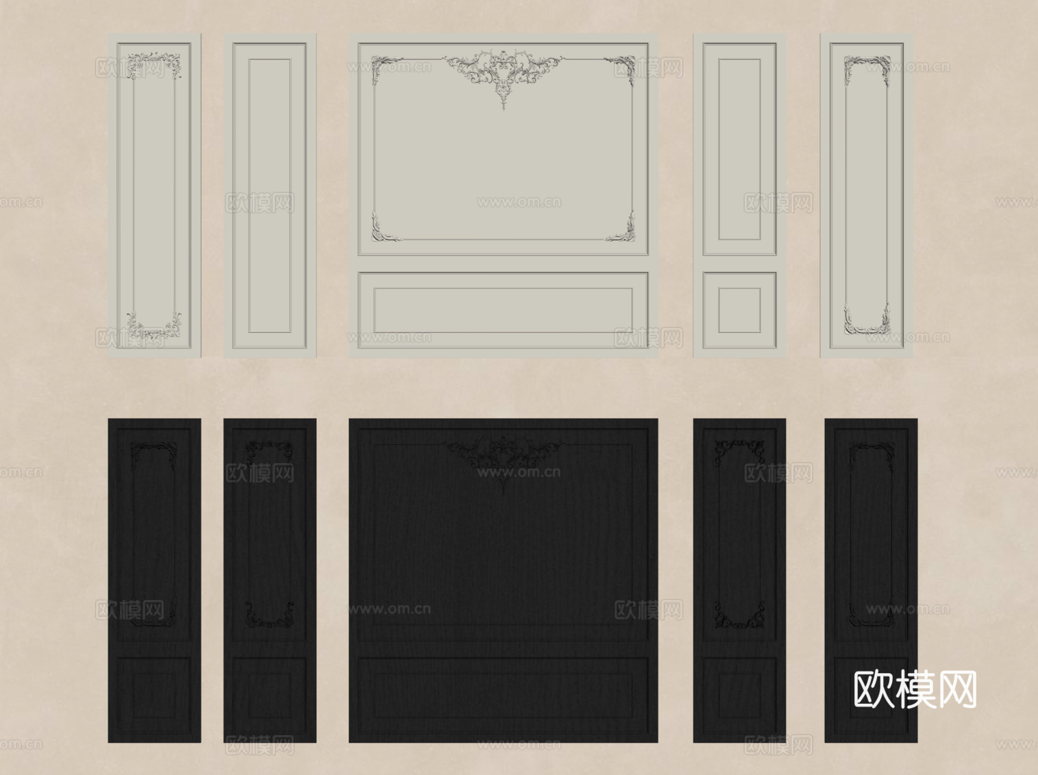 法式护墙板 电视背景墙su模型