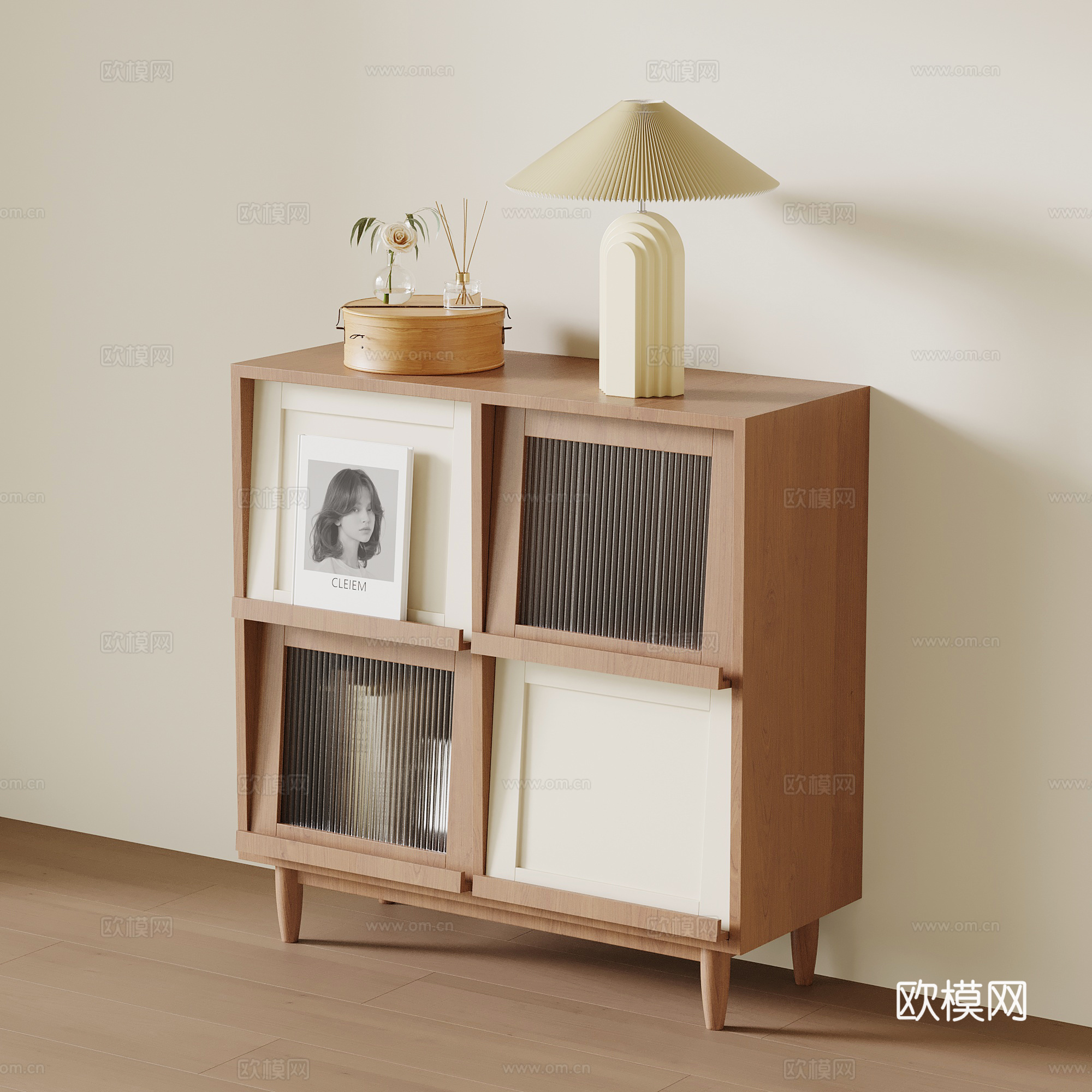 侘寂中古边柜 书柜su模型