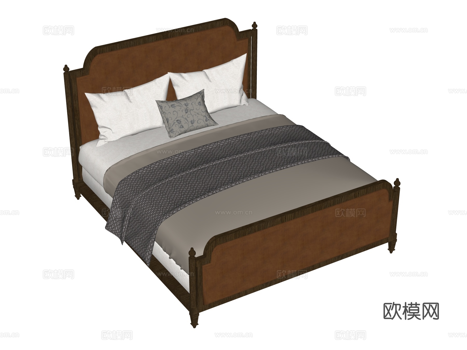 复古欧式床 双人床su模型