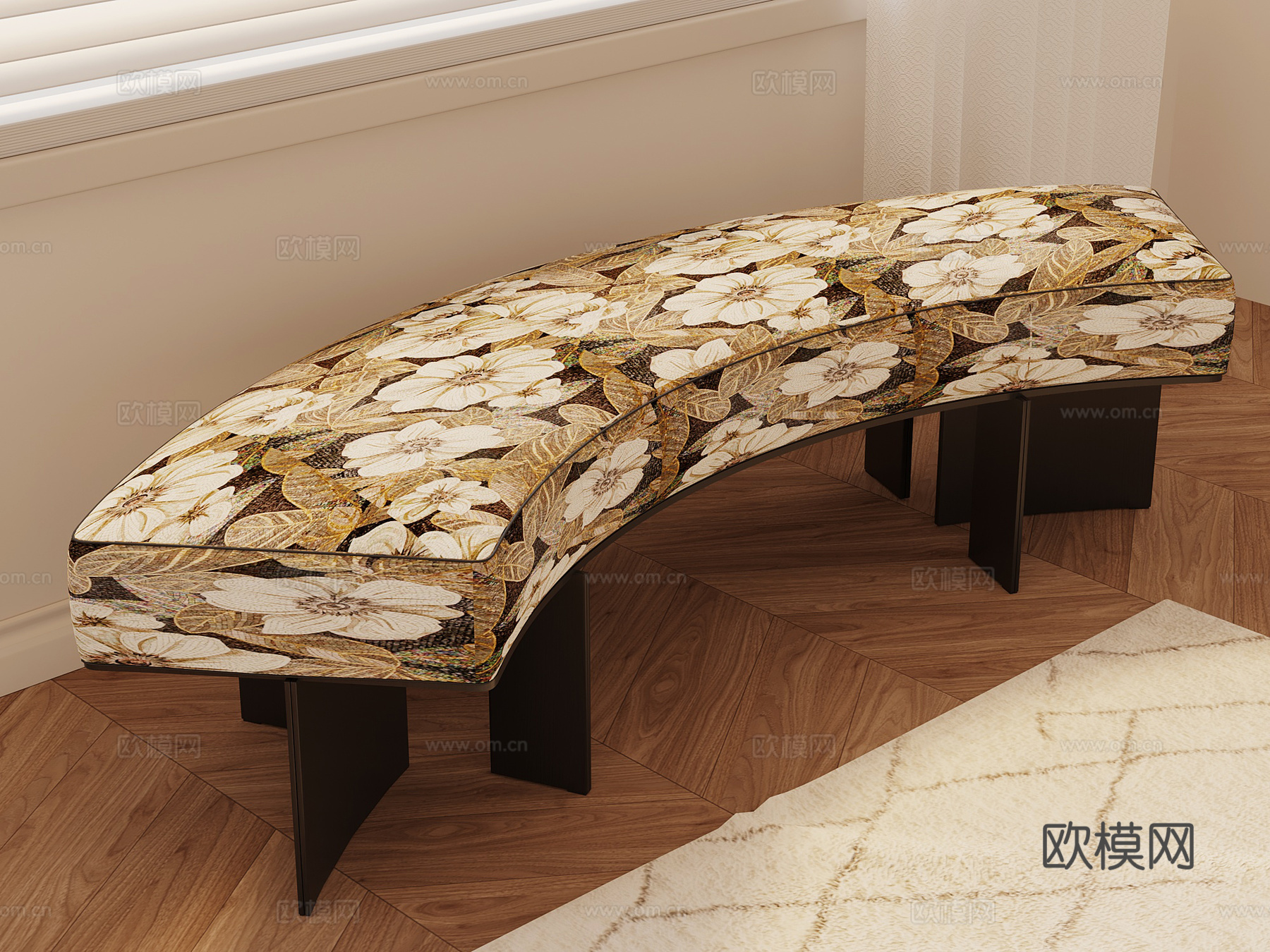 法式复古沙发凳 换鞋凳 圆弧形凳子su模型