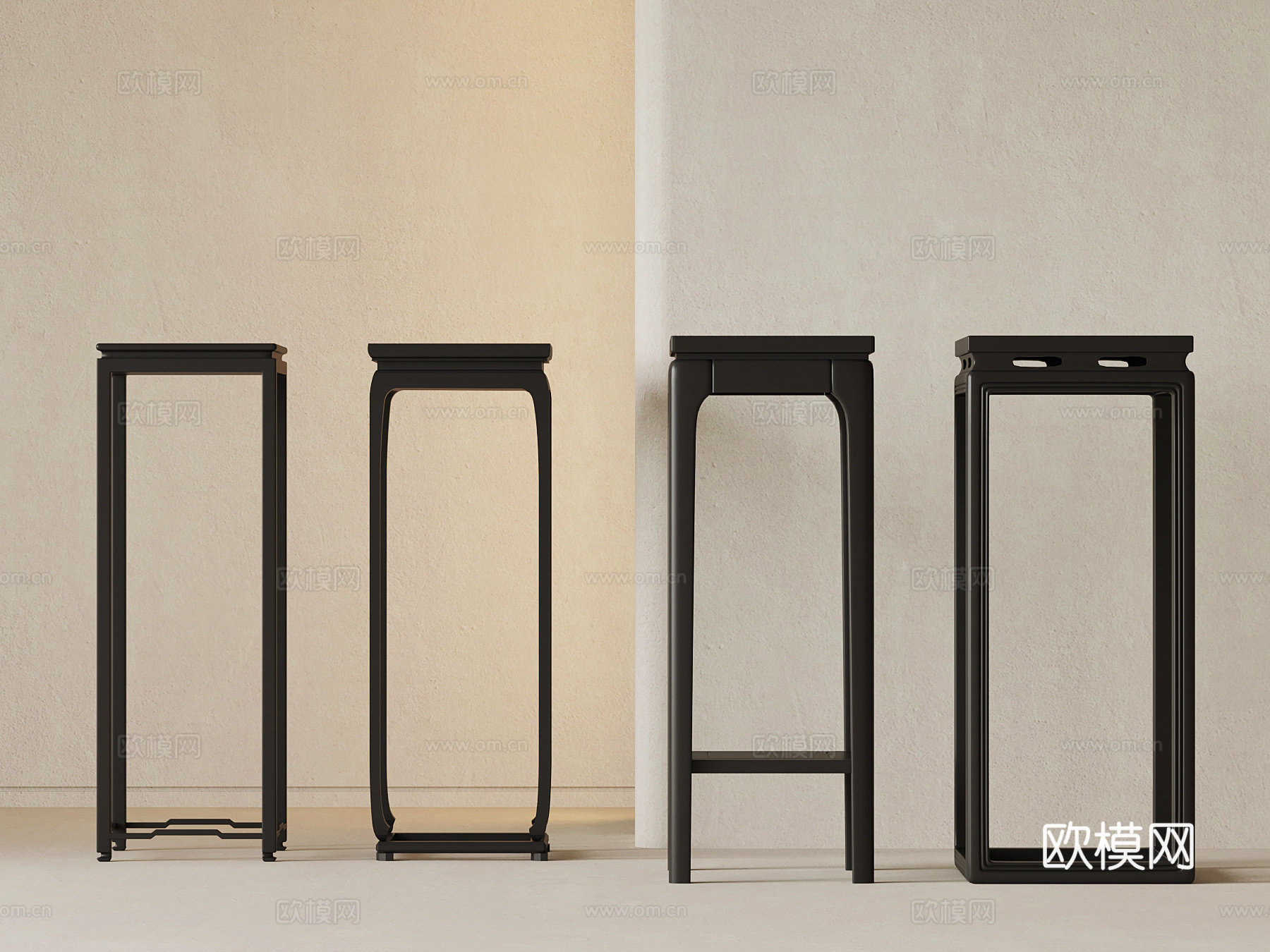 现代复古花架 花几 角几 边几su模型