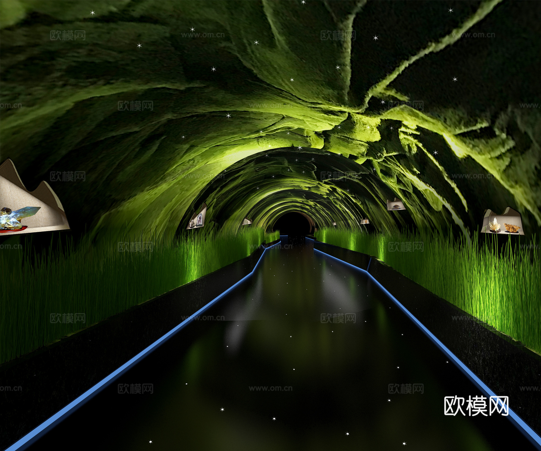 混搭草皮岩洞时光隧道3d模型下载（渲染图1）