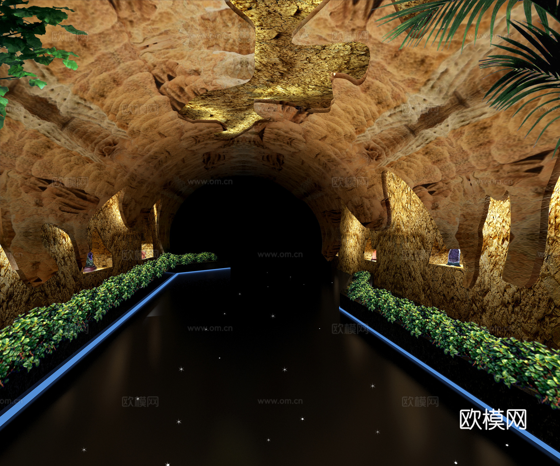混搭草皮岩洞时光隧道3d模型下载（渲染图2）