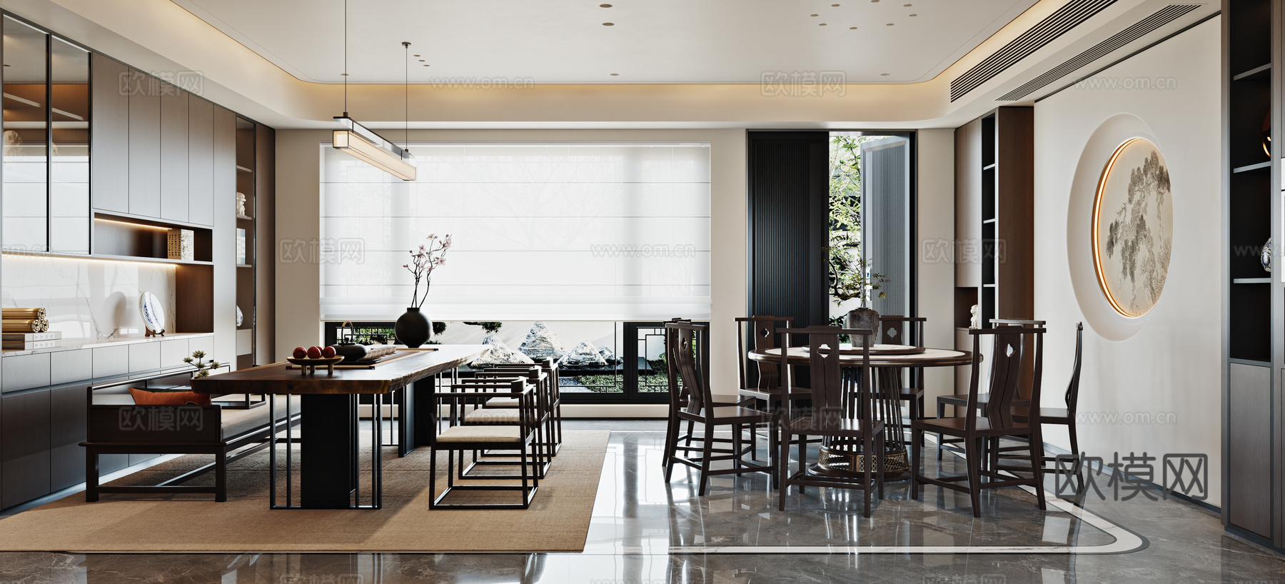 新中式客餐厅3d模型下载（渲染图3）