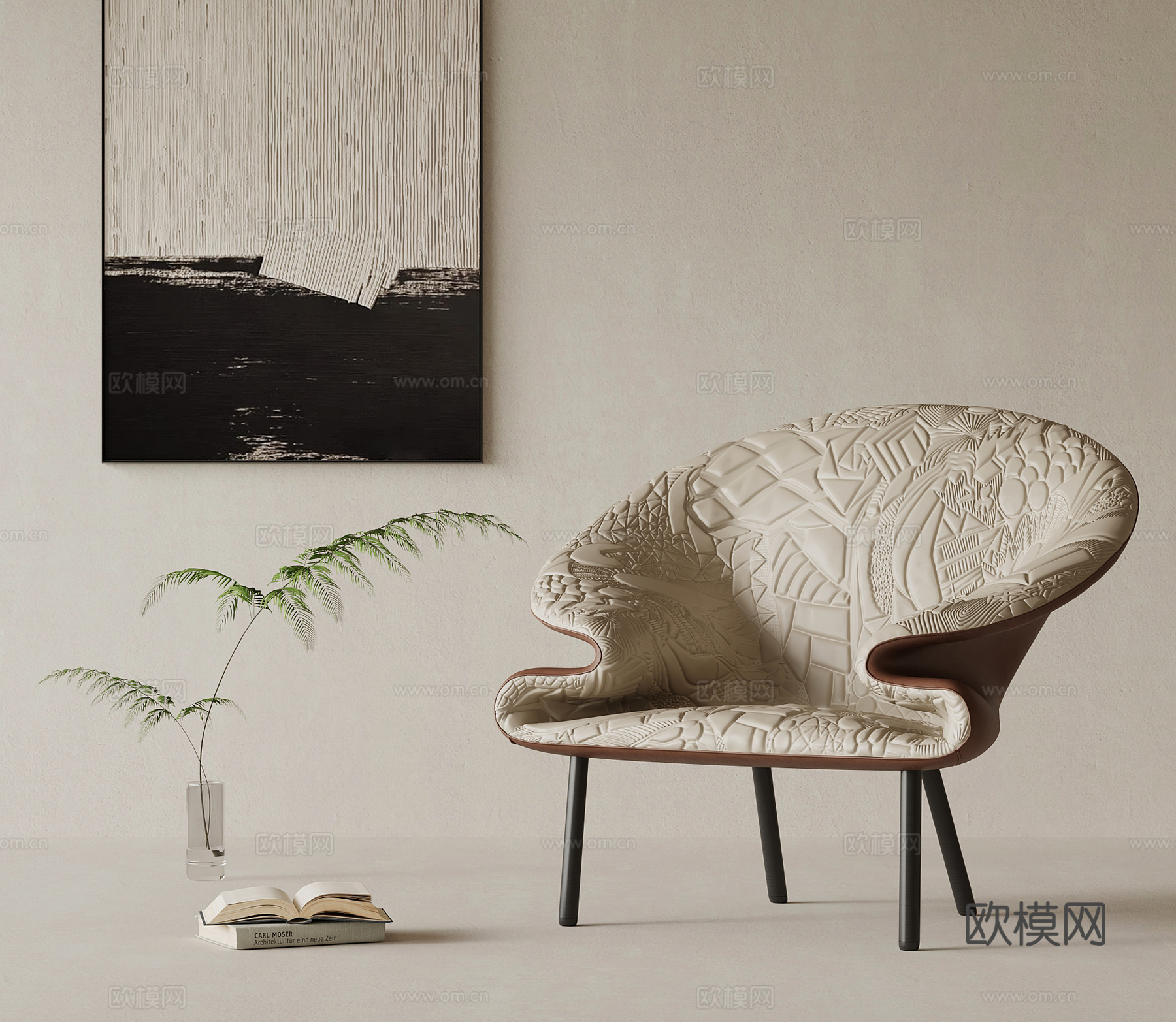 现代意式休闲椅 单人椅 皮椅su模型