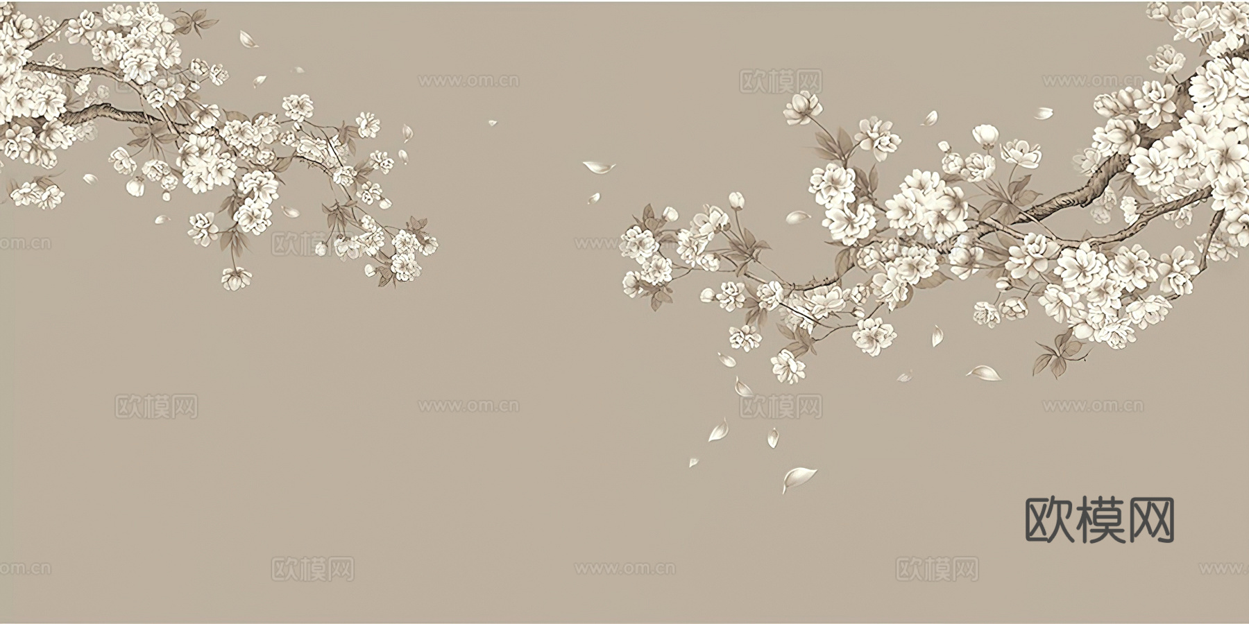 新中式壁纸壁画壁布墙纸墙布云海山水字画花鸟仙鹤荷花花鸟建筑背