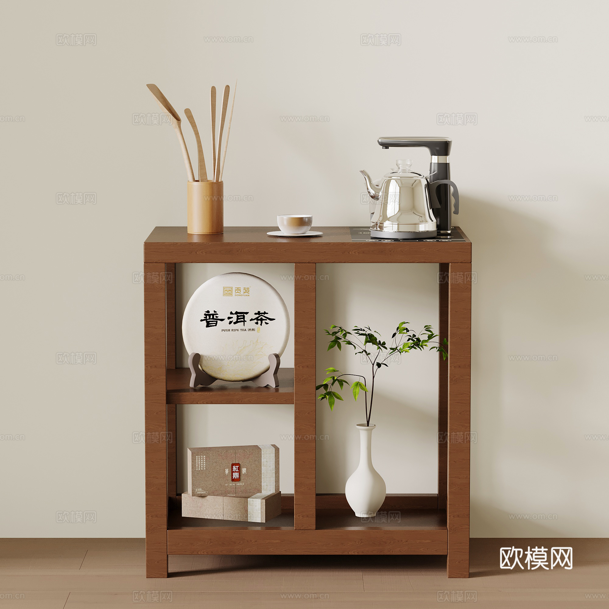 新中式茶水柜 边柜su模型