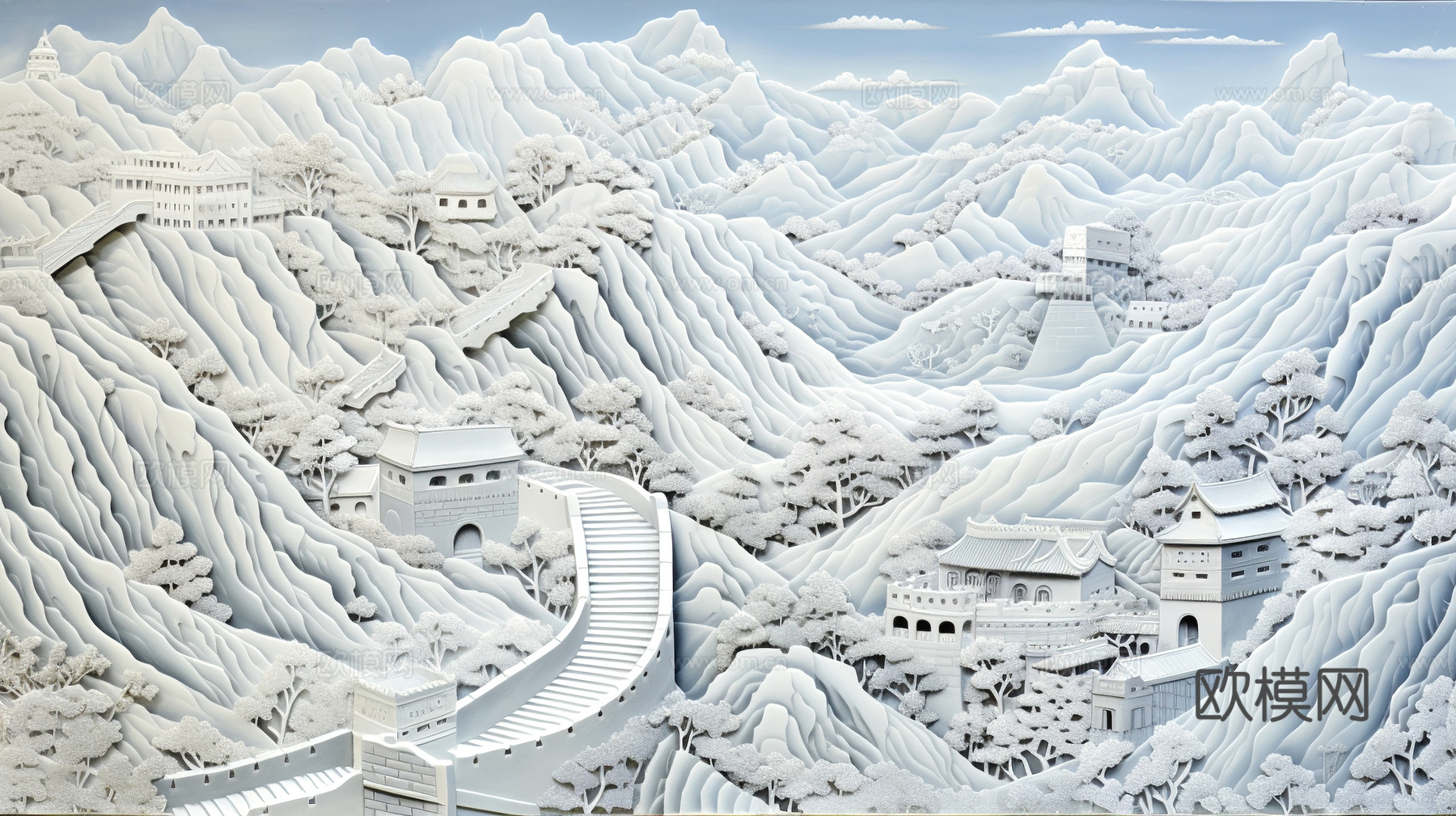 新中式壁纸壁画壁布墙纸墙布云海山水字画花鸟仙鹤荷花花鸟建筑背下载