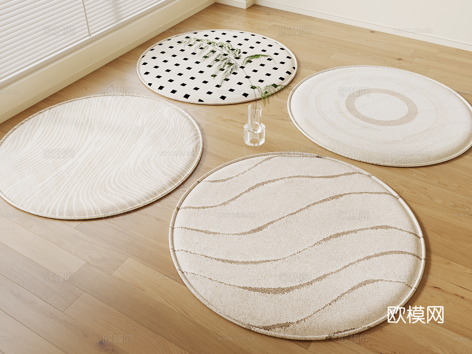 法式复古地毯 现代地毯 圆形地毯su模型
