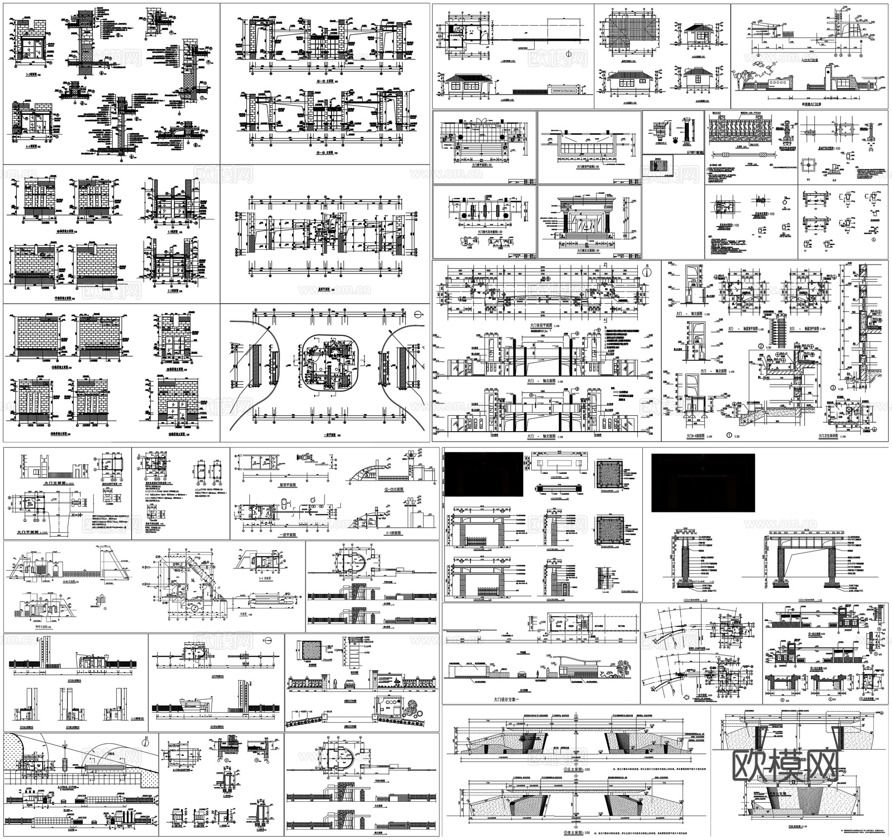 公园大门学校大门值班室门卫室公司大门传达室门卫CAD素材图库cad施工图