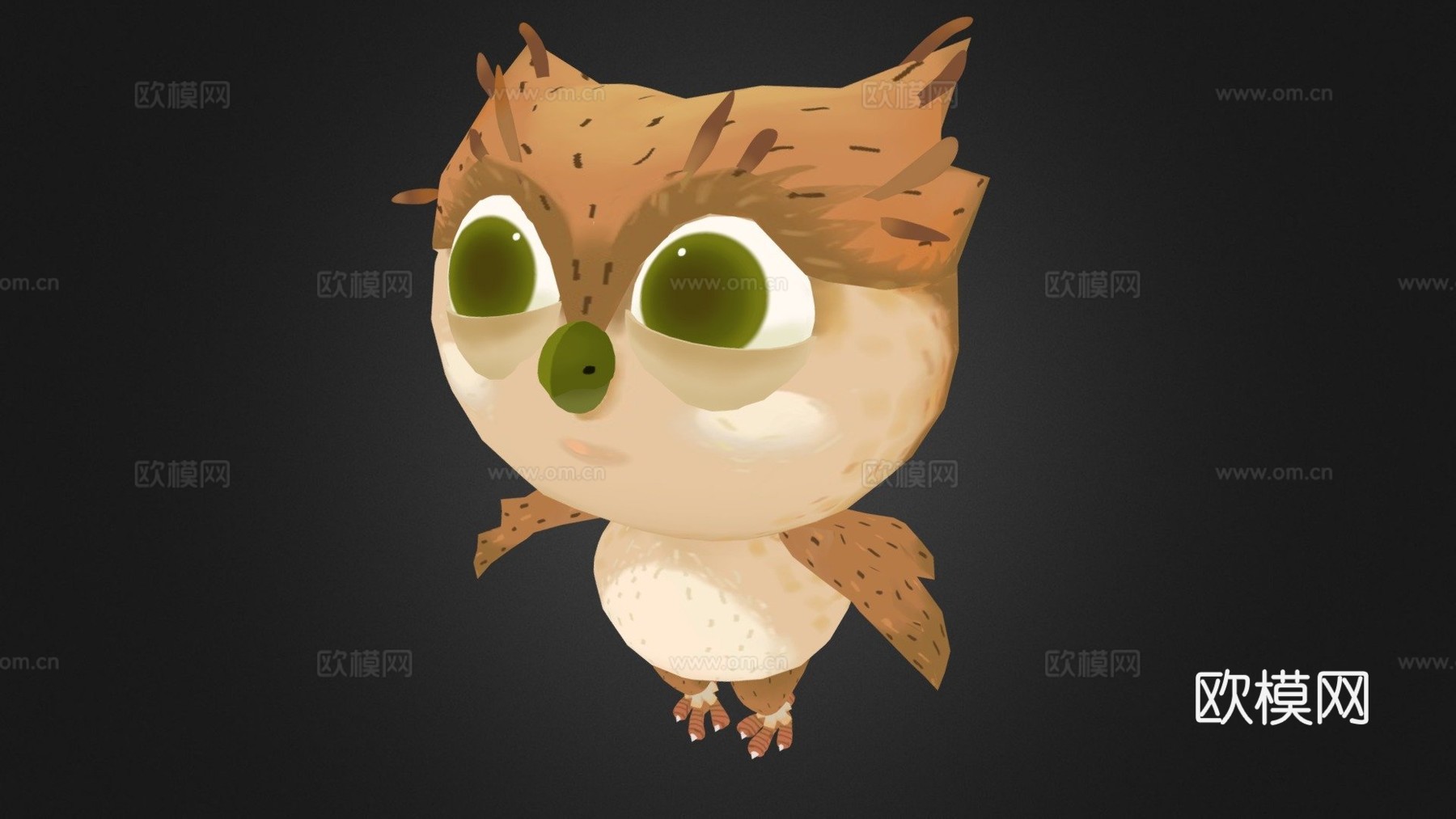 低多边形可爱猫头鹰3d模型下载（渲染图1）