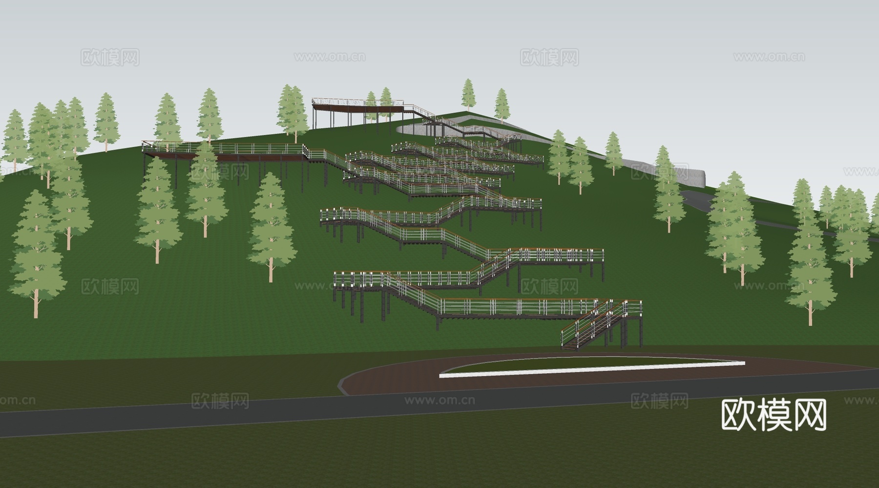 现代栈道 栈台 玻璃栈道 玻璃栈台 山体栈道 平台 公园su模型