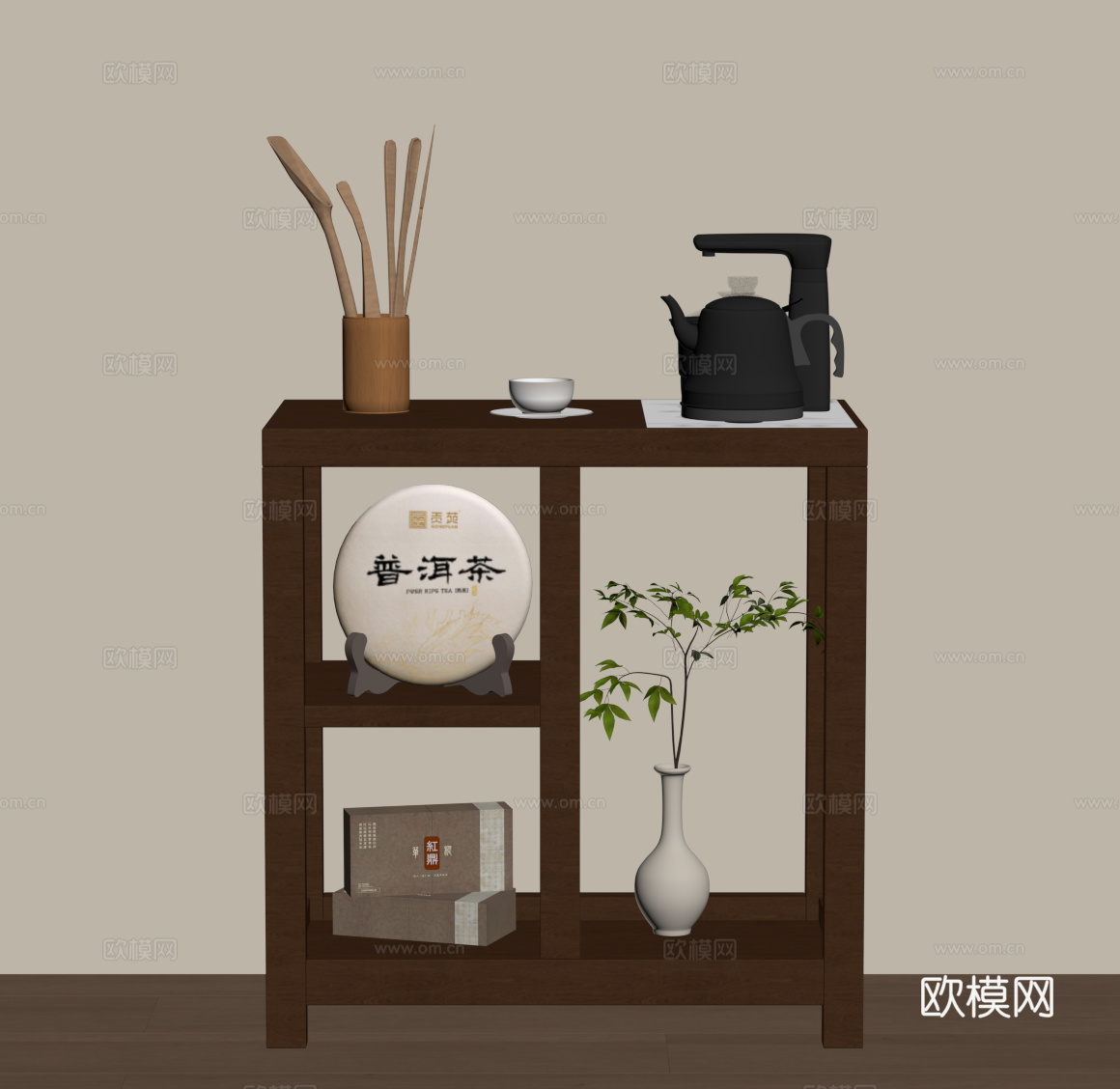 新中式茶水柜 边柜su模型