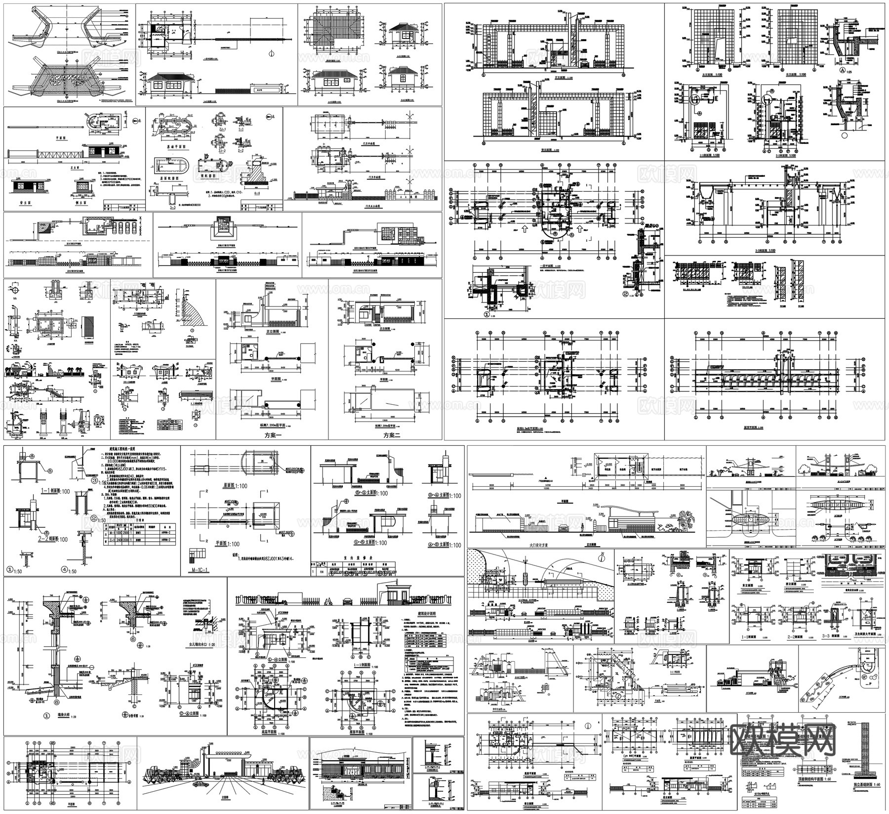 公园大门学校大门值班室门卫室公司大门传达室门卫CAD素材图库cad施工图