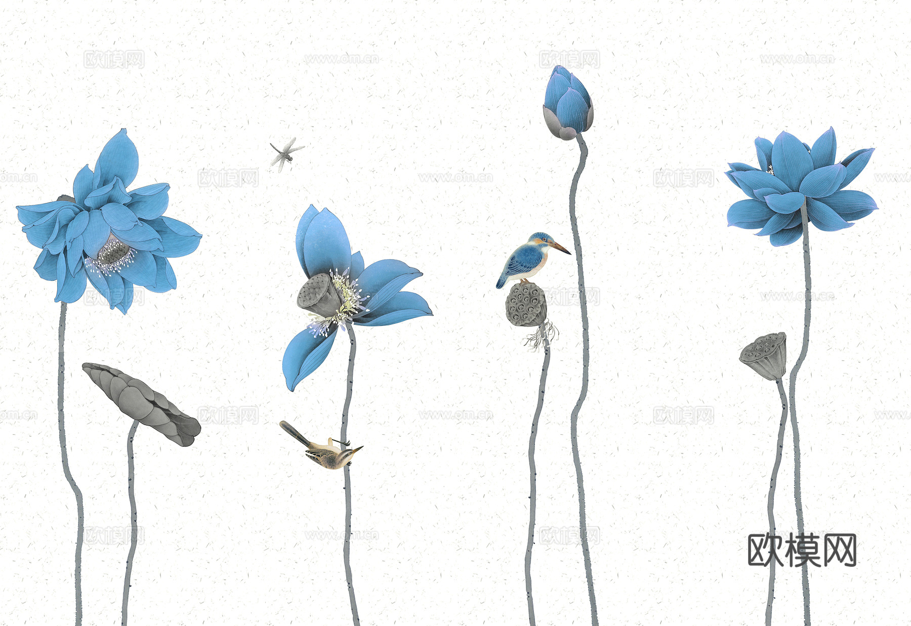 新中式壁纸壁画壁布墙纸墙布云海山水字画花鸟仙鹤荷花花鸟建筑背