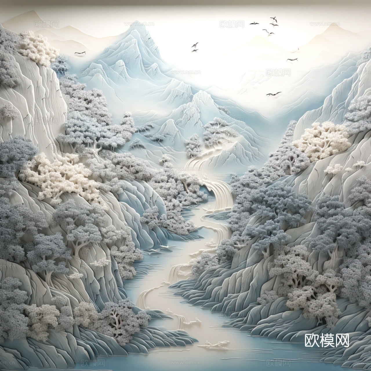 新中式壁纸壁画壁布墙纸墙布云海山水字画花鸟仙鹤荷花花鸟建筑背