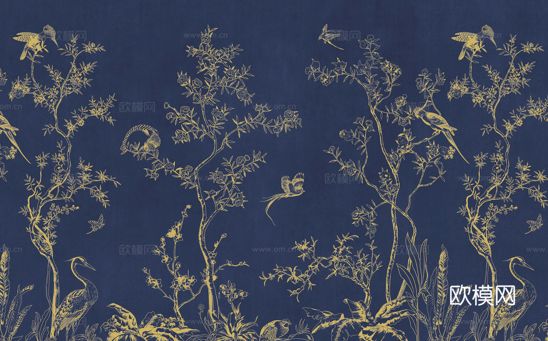 新中式壁纸壁画壁布墙纸墙布云海山水字画花鸟仙鹤荷花花鸟建筑背下载