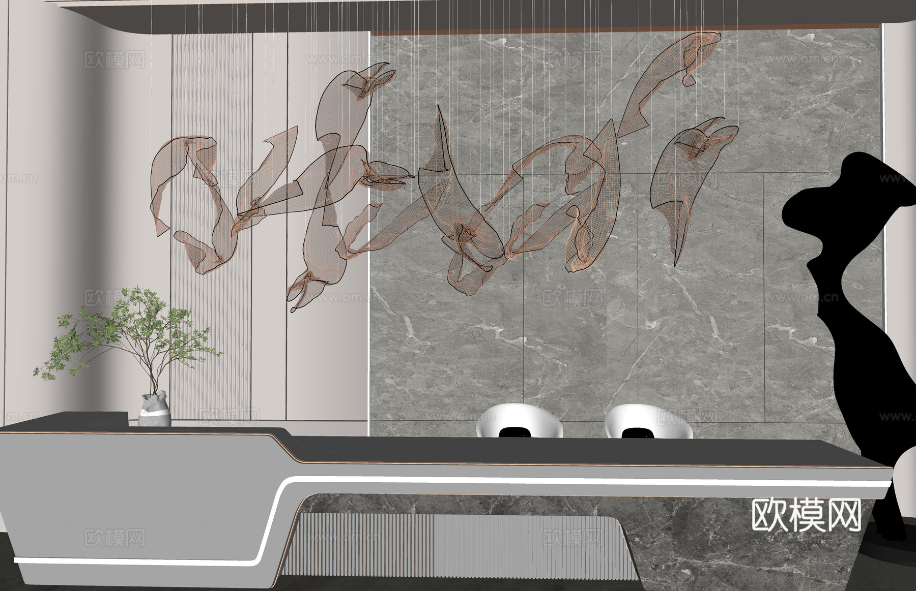 前台接待 酒店前台 电脑 展厅 办公 工装su模型