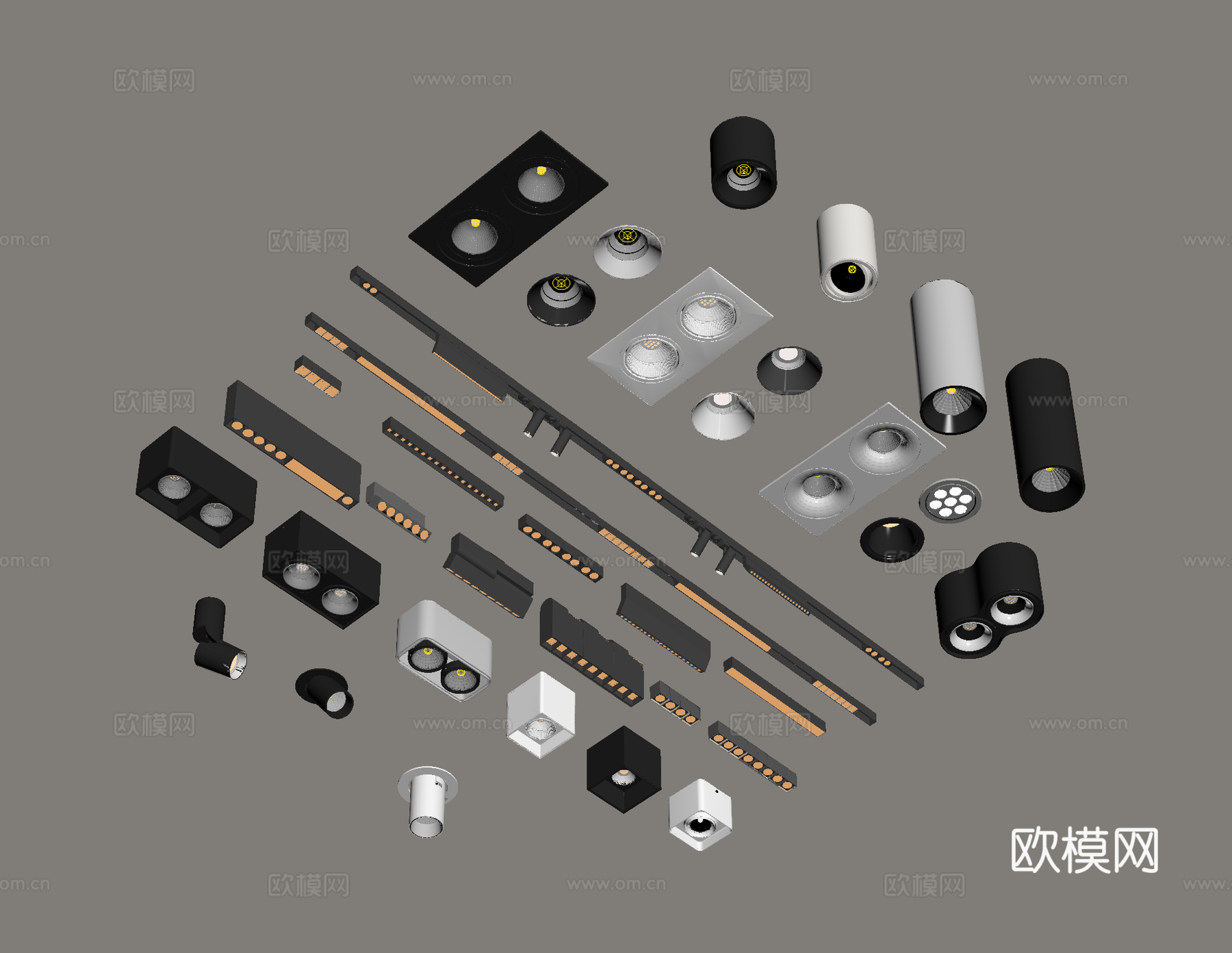 现代筒灯射灯su模型