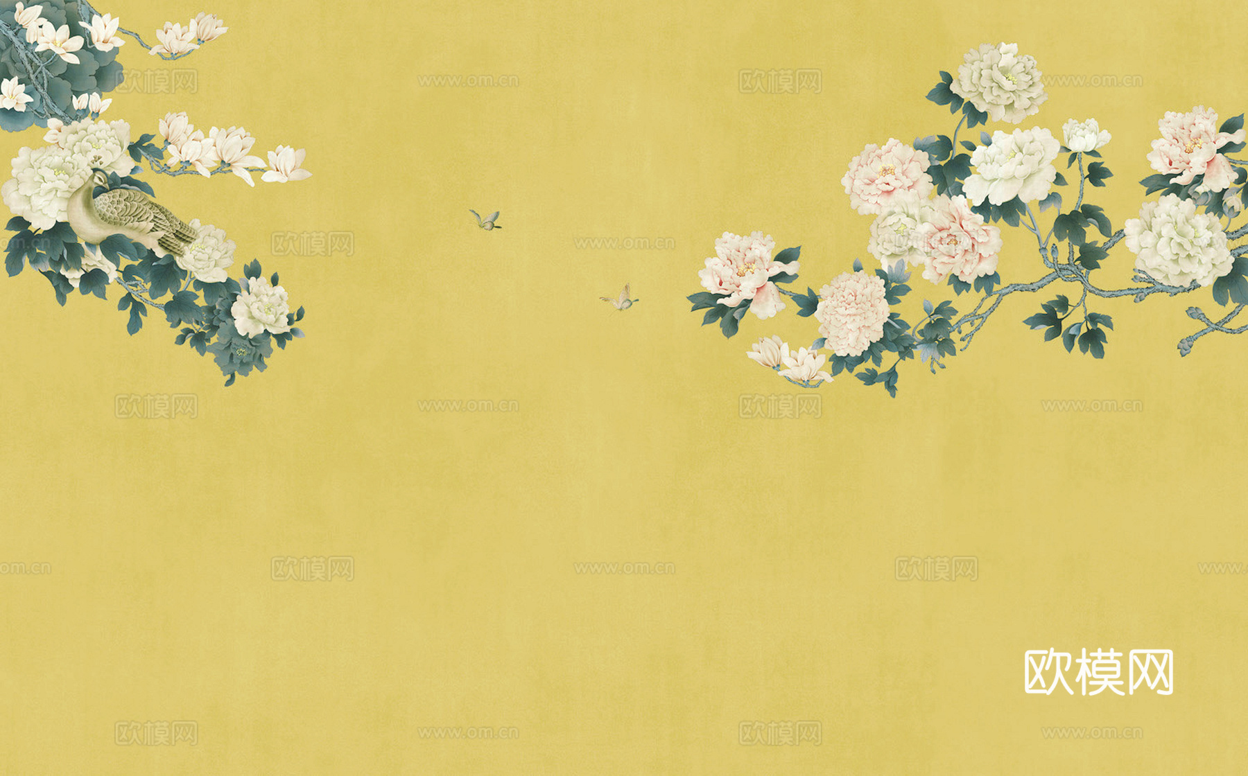 新中式壁纸壁画壁布墙纸墙布云海山水字画花鸟仙鹤荷花花鸟建筑背下载