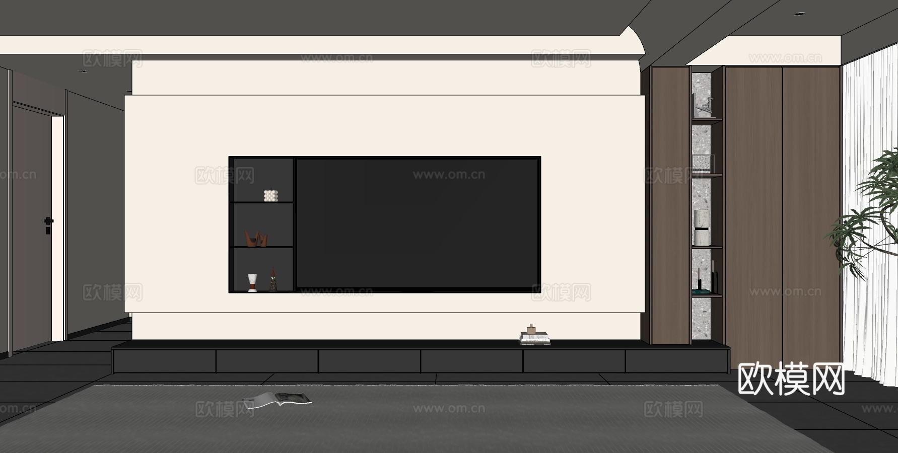 现代客厅电视墙 电视背景墙  客厅电视背景墙柜阳台柜su模型