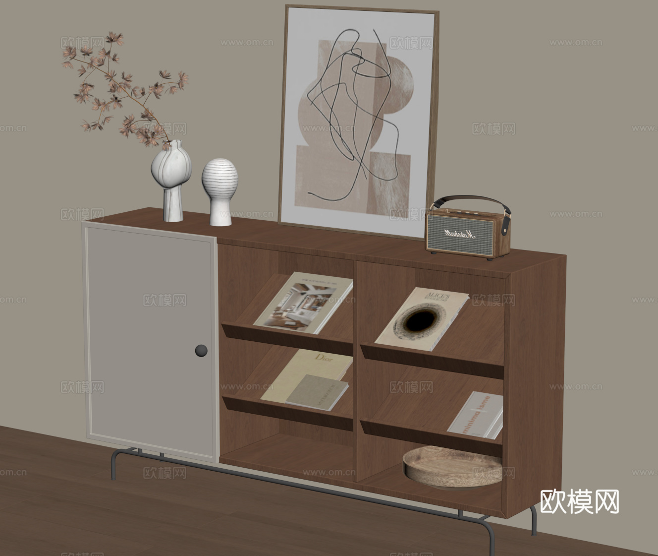 侘寂中古边柜 书柜 置物柜su模型