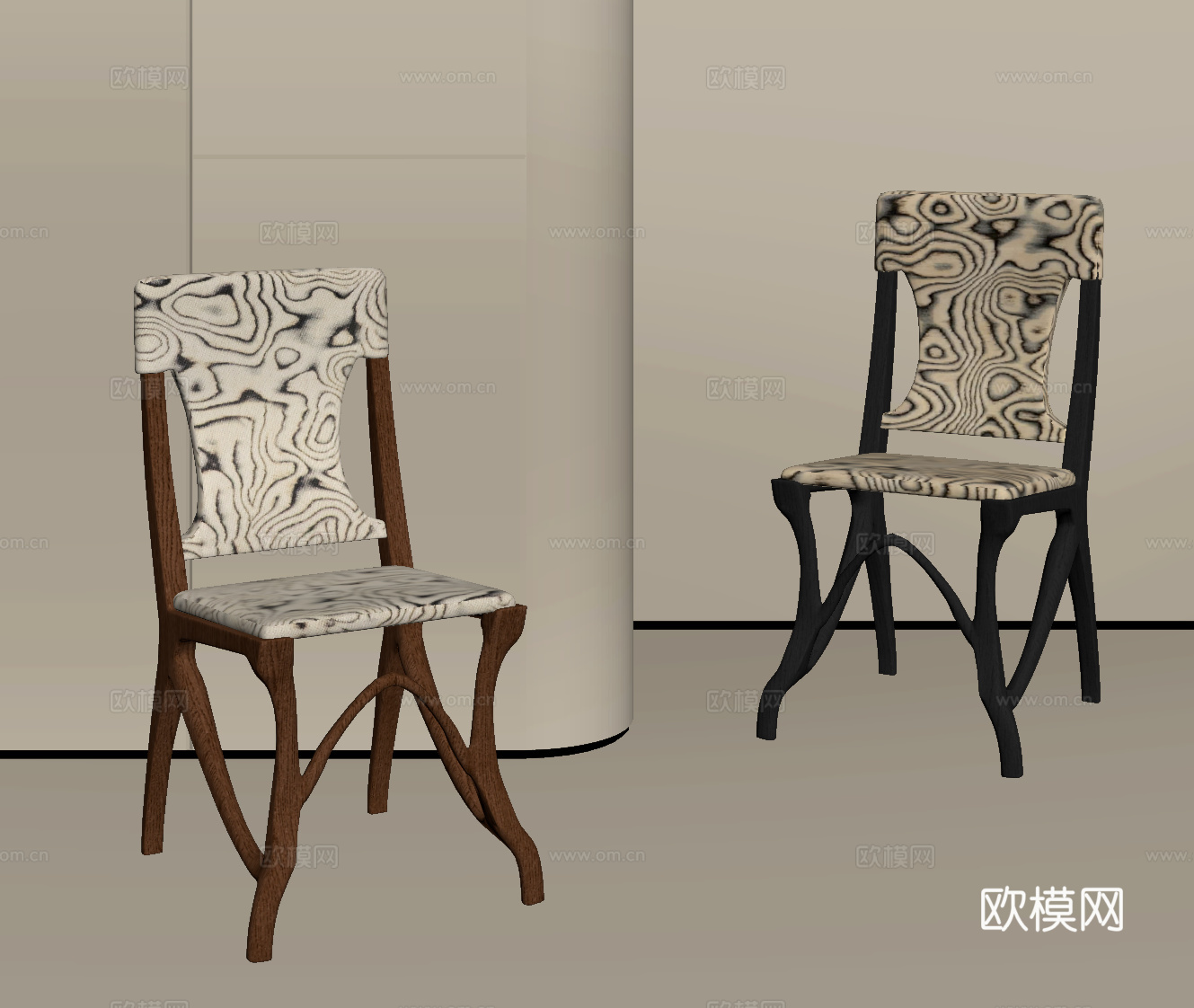 法式中古单椅 餐椅su模型