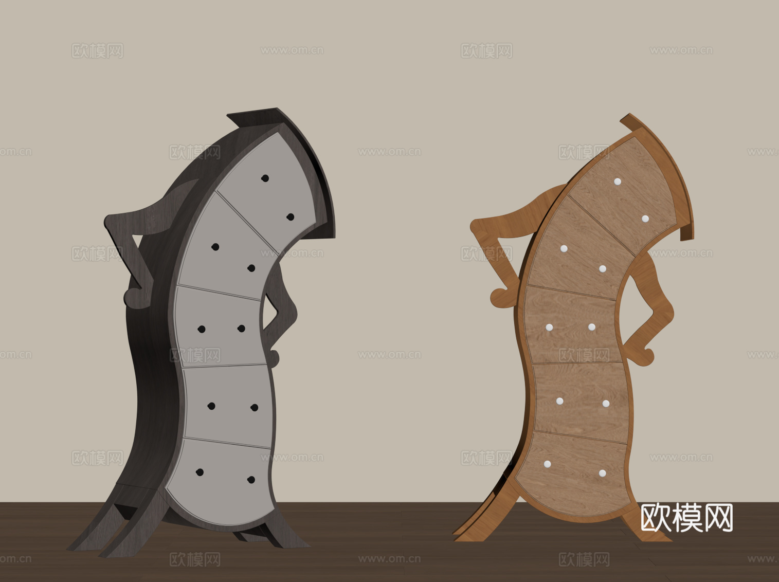 现代边柜 侘寂中古置物柜su模型