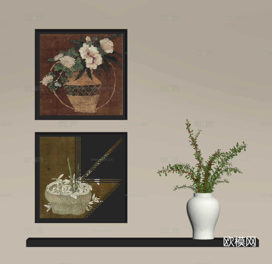 法式复古挂画 中古挂画 侘寂风挂画su模型