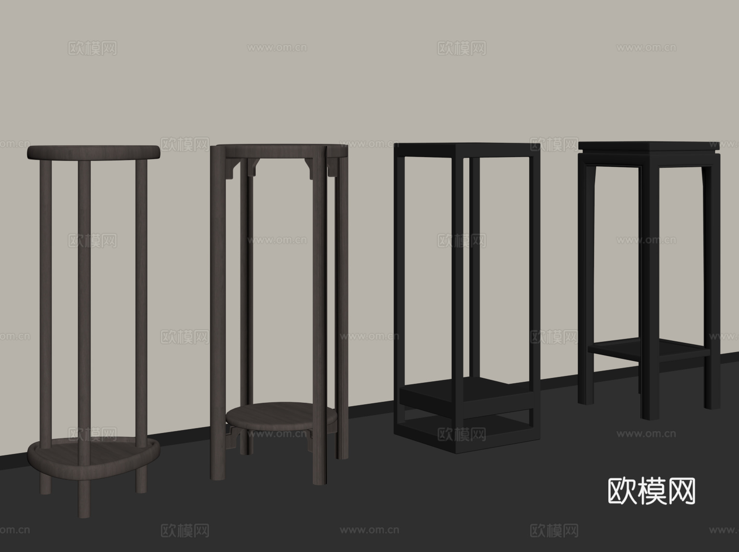 现代复古花架 花几 角几 边几su模型