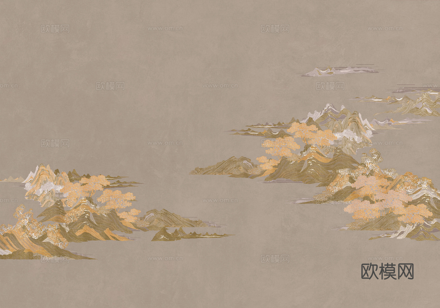 新中式壁纸壁画壁布墙纸墙布云海山水字画花鸟仙鹤荷花花鸟建筑背