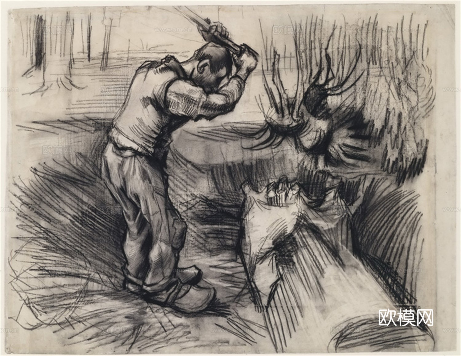 梵高后印象派素描绘画作品，现代世界经典名画635 梵高 Wo