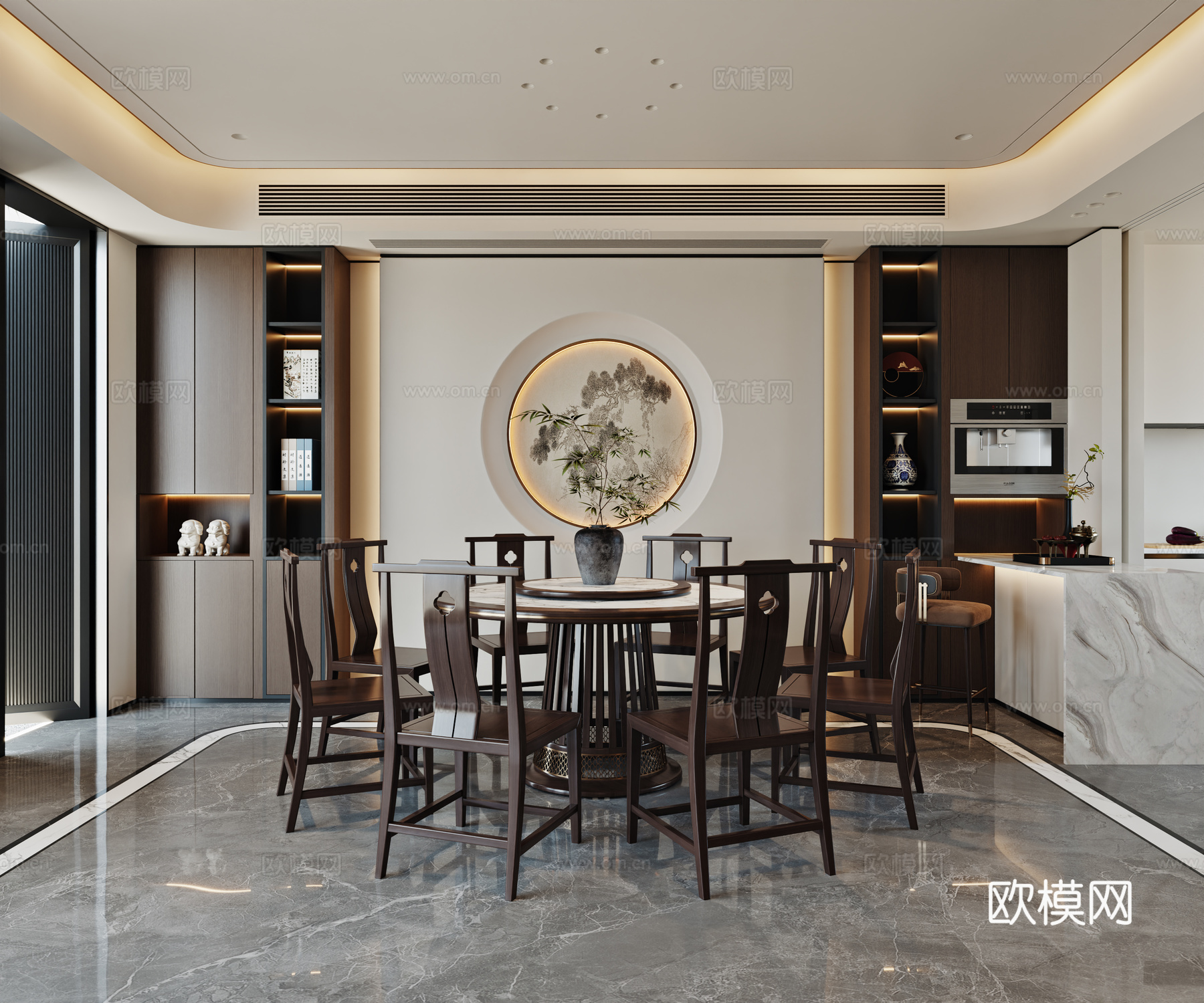 新中式客餐厅3d模型下载（渲染图2）