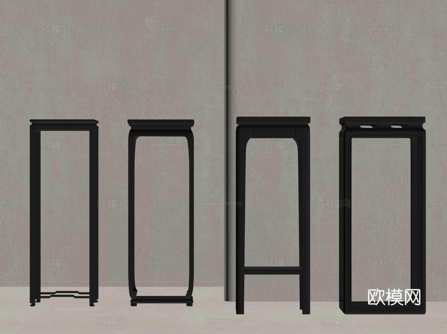 现代复古花架 花几 角几 边几su模型