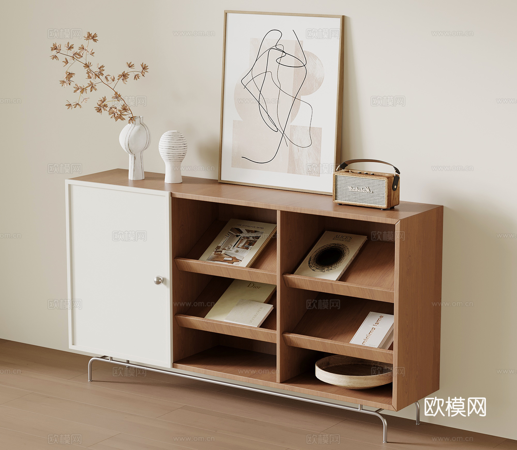 侘寂中古边柜 书柜 置物柜su模型