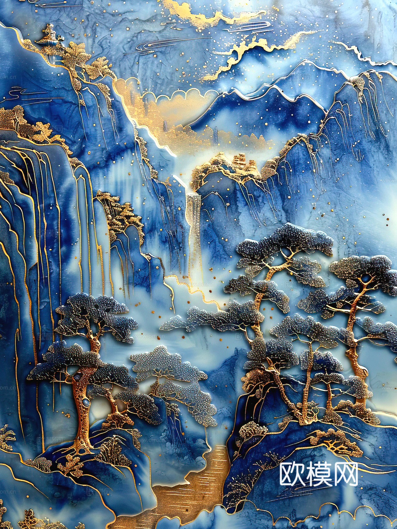 新中式壁纸壁画壁布墙纸墙布云海山水字画花鸟仙鹤荷花花鸟建筑背下载