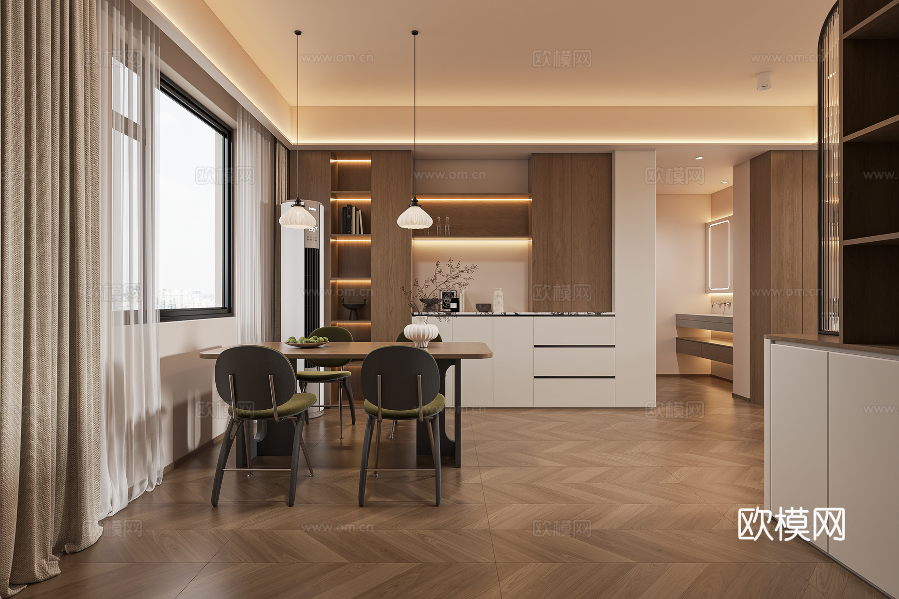 中古风奶油餐厅3d模型