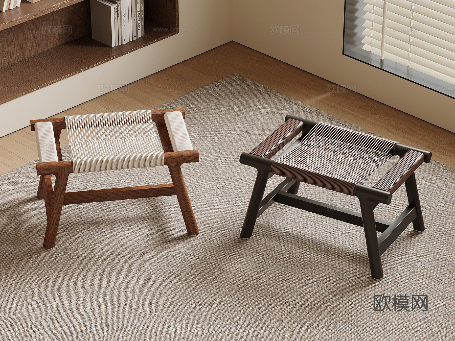 现代中古风凳子 沙发凳su模型