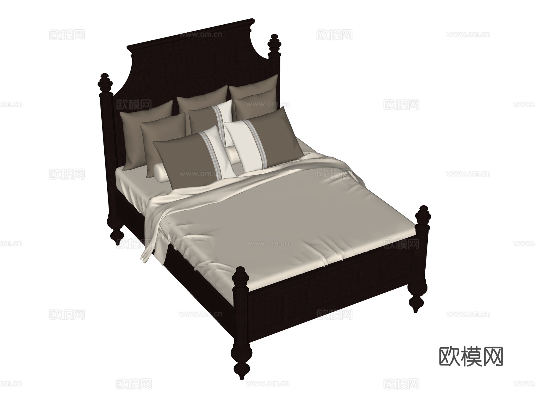 复古欧式床 双人床su模型