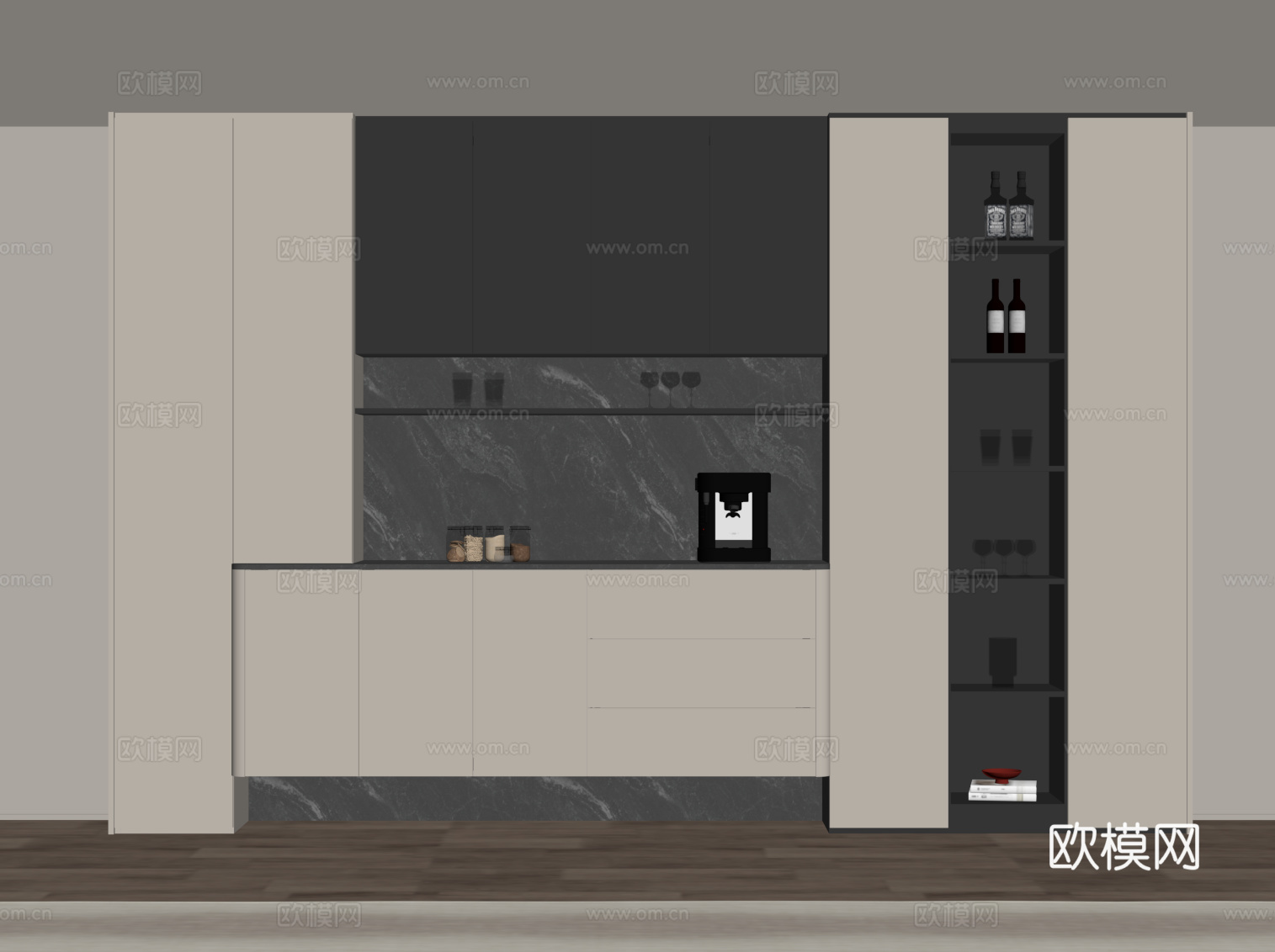 现代简约酒柜 餐边柜su模型