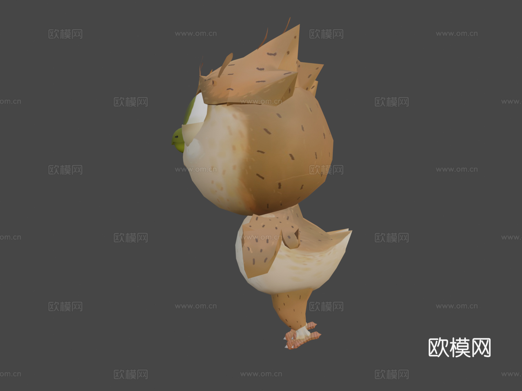 低多边形可爱猫头鹰3d模型下载（渲染图8）