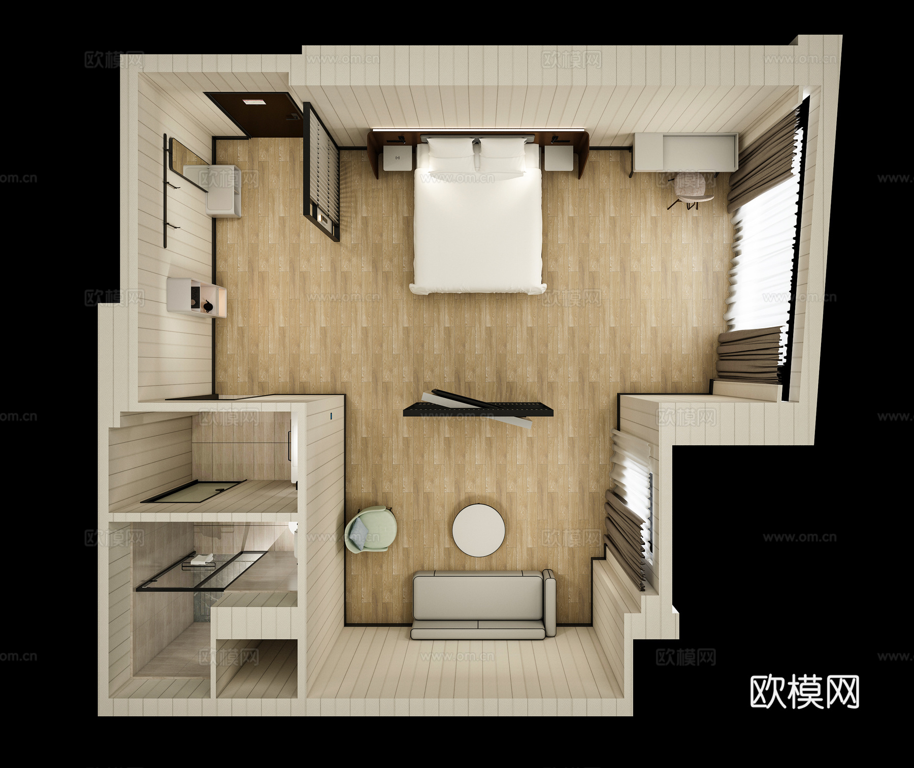 现代酒店客房套房大床房家庭房公寓宿舍汉庭3d模型