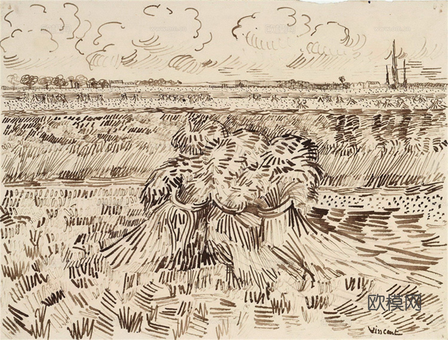 梵高后印象派素描绘画作品，现代世界经典名画622 梵高 Wh