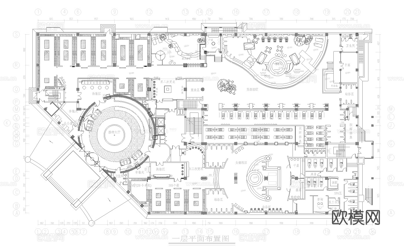洗浴中心会所  最新平面施工图合集cad施工图