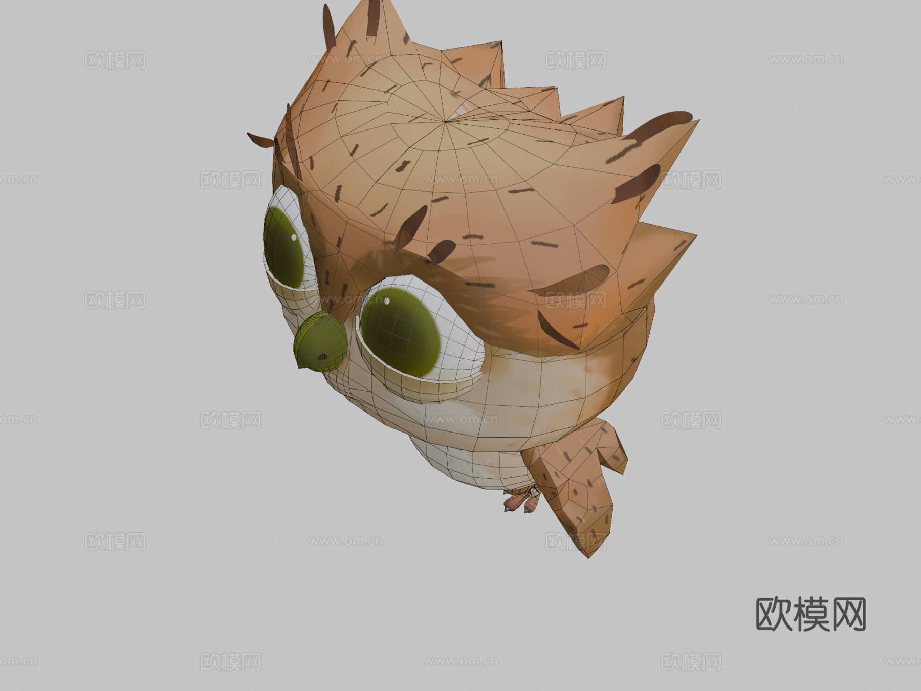 低多边形可爱猫头鹰3d模型下载（渲染图2）