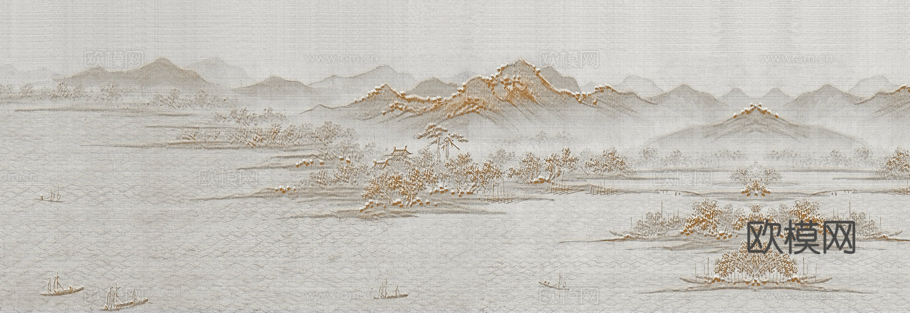 新中式壁纸壁画壁布墙纸墙布云海山水字画花鸟仙鹤荷花花鸟建筑背下载