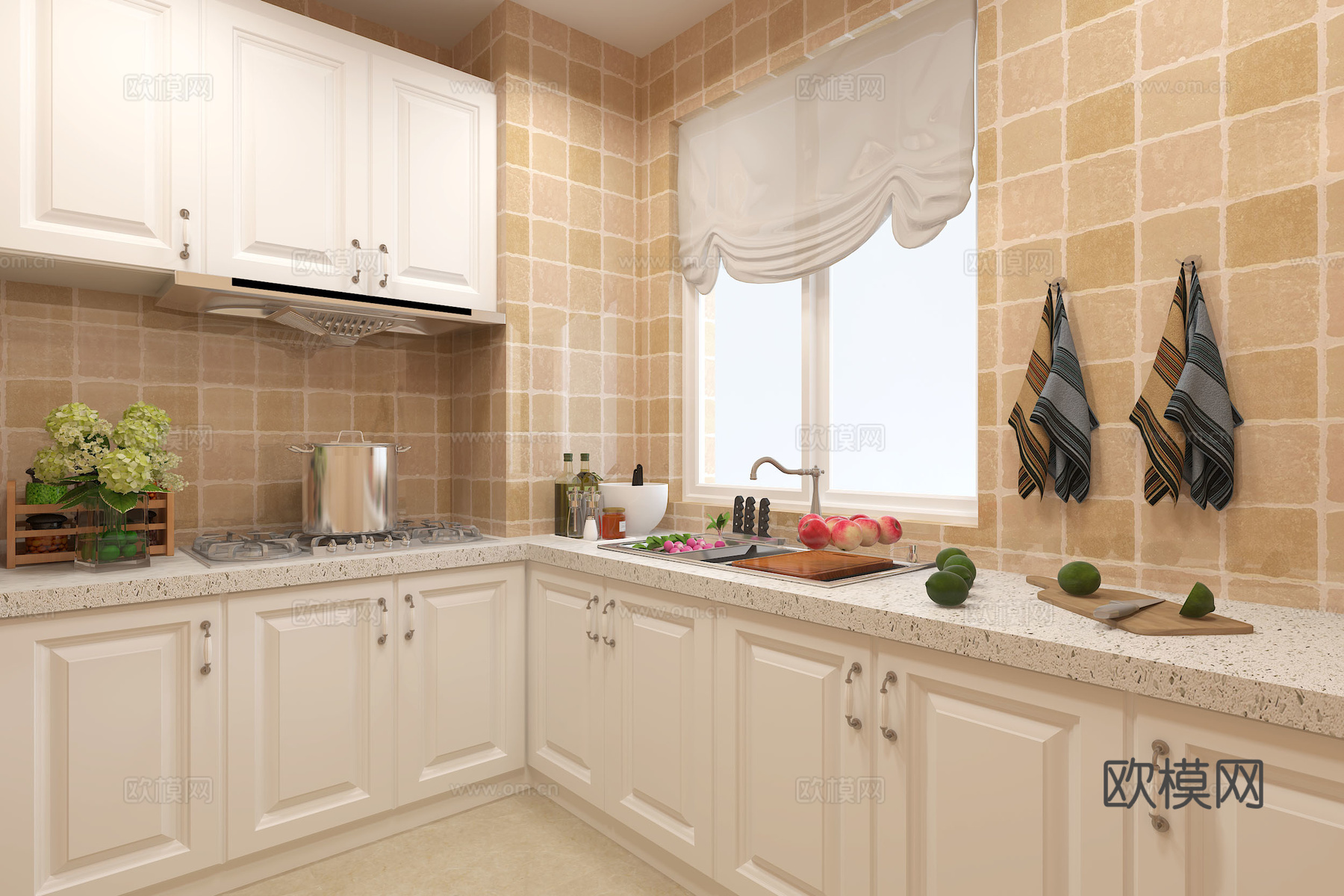 美式居家厨房 橱柜3d模型